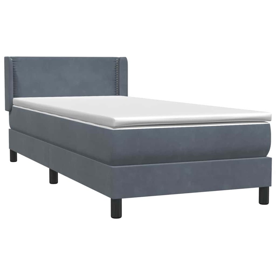 Cama box spring con colchón terciopelo gris oscuro 80x210