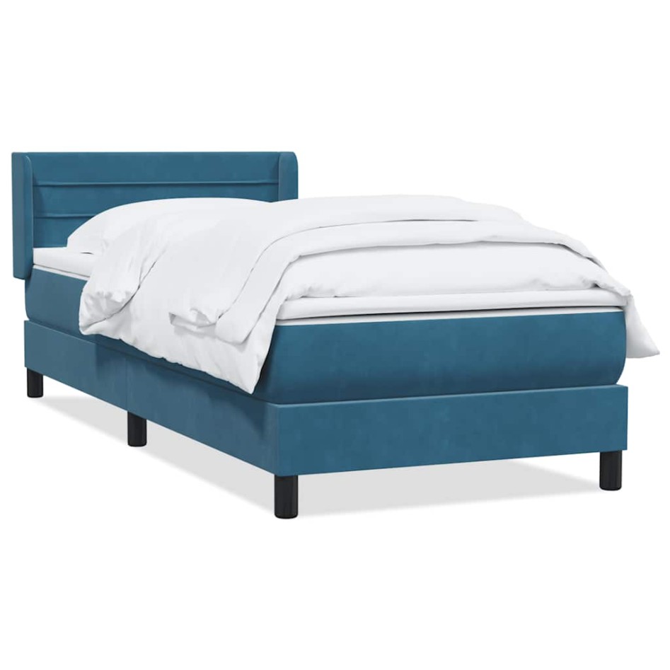 Cama box spring con colchón terciopelo azul oscuro 80x210