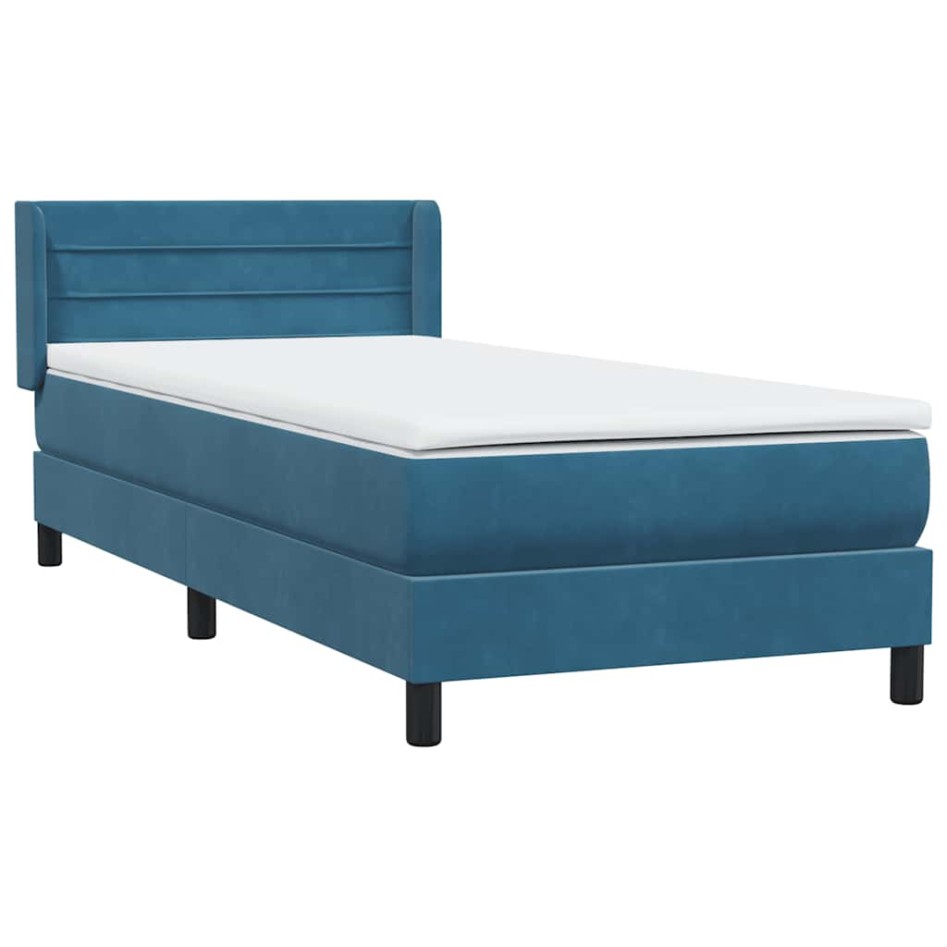 Cama box spring con colchón terciopelo azul oscuro 80x210