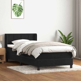 Cama box spring con colchón cuero sintético negro 90x210