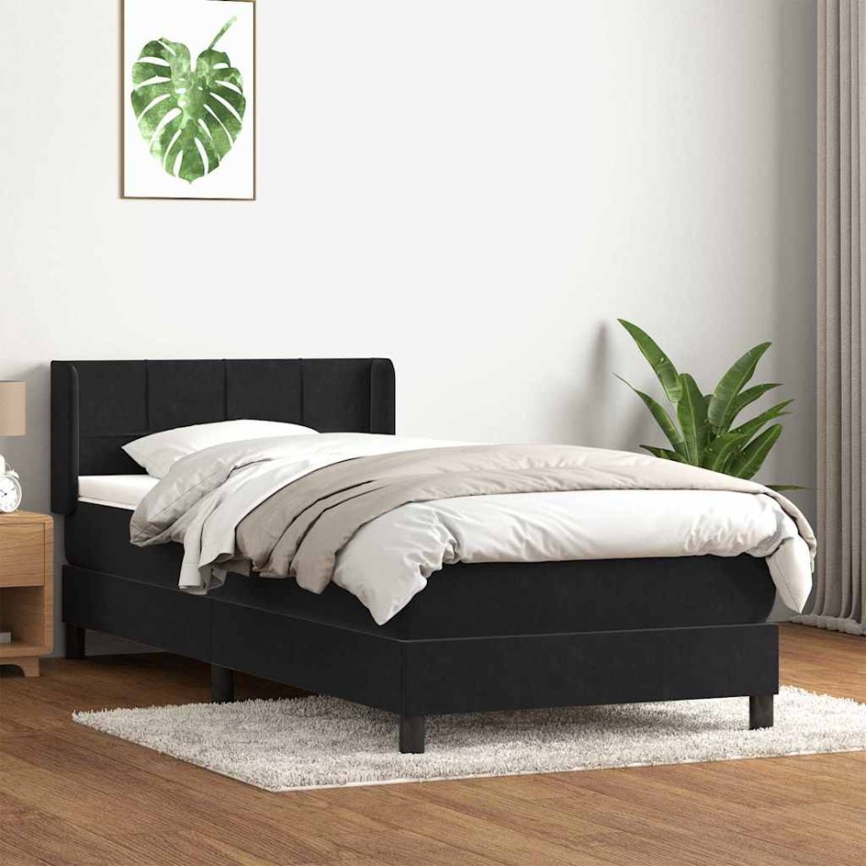 Cama box spring con colchón cuero sintético negro 90x210