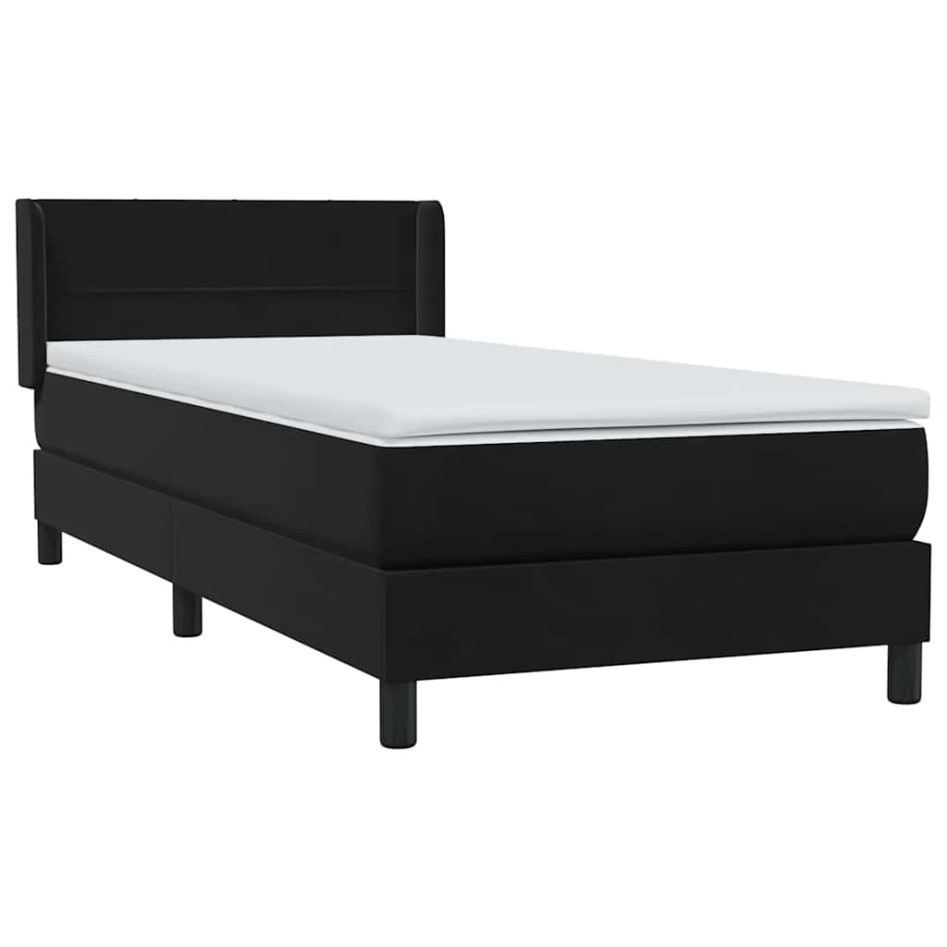 Cama box spring con colchón cuero sintético negro 90x210