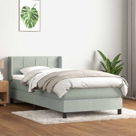 Cama box spring con colchón terciopelo gris claro 90x210