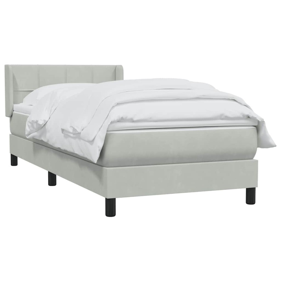 Cama box spring con colchón terciopelo gris claro 90x210