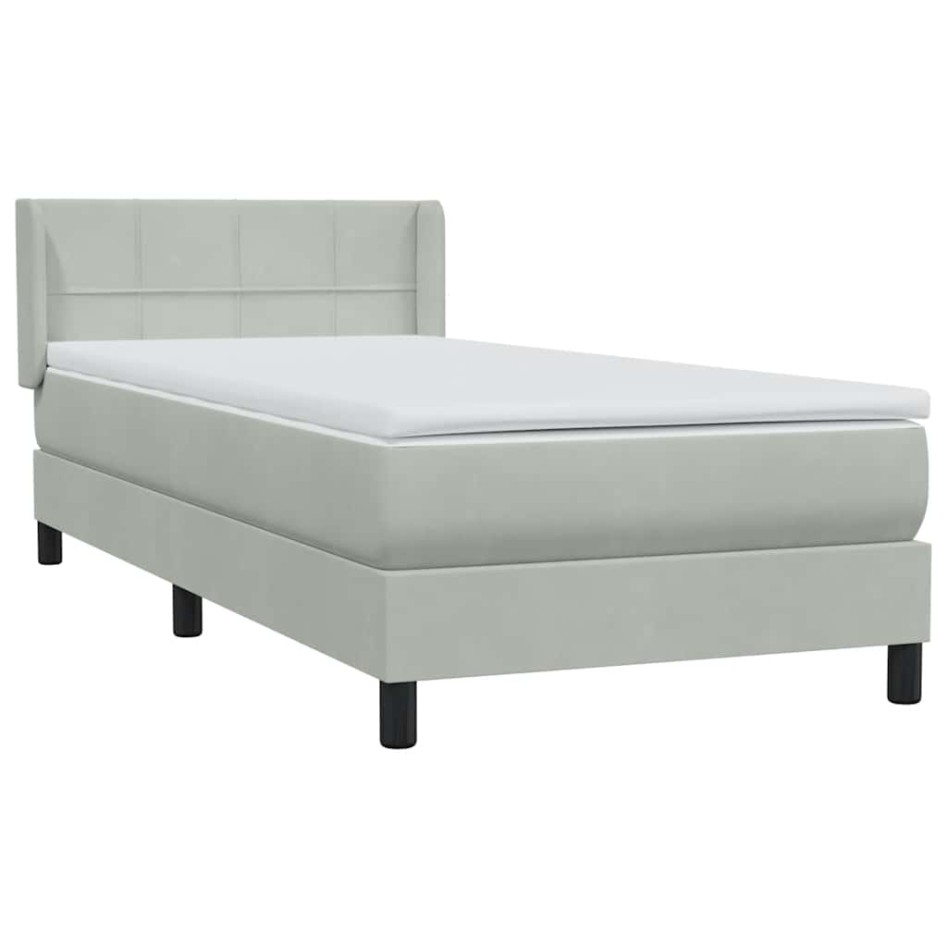 Cama box spring con colchón terciopelo gris claro 90x210