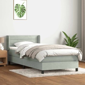Cama box spring con colchón terciopelo gris claro 90x210