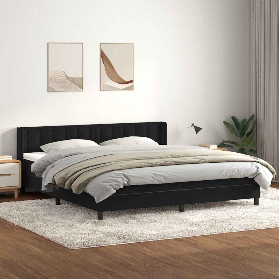 Cama box spring con colchón terciopelo verde oscuro 90x210
