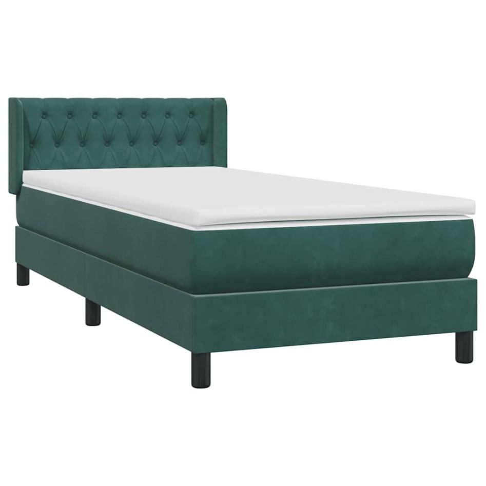 Cama box spring con colchón terciopelo verde oscuro 90x210