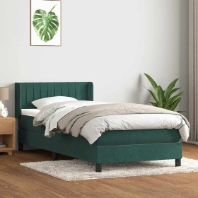 Cama box spring con colchón terciopelo verde oscuro 90x210