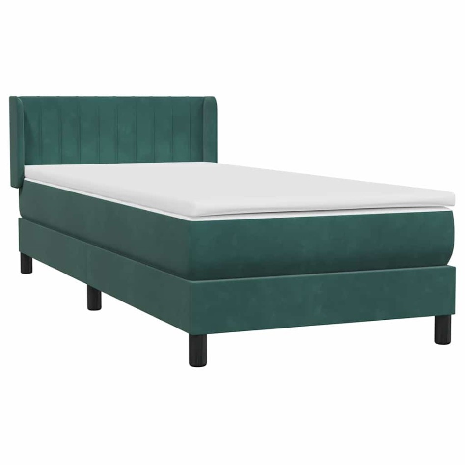 Cama box spring con colchón terciopelo verde oscuro 90x210