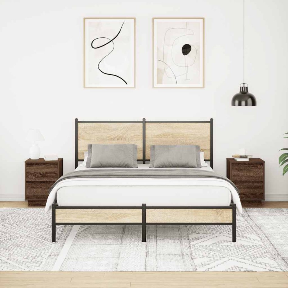 Mesillas de noche con luces LED 2 uds roble marrón 38x34x50