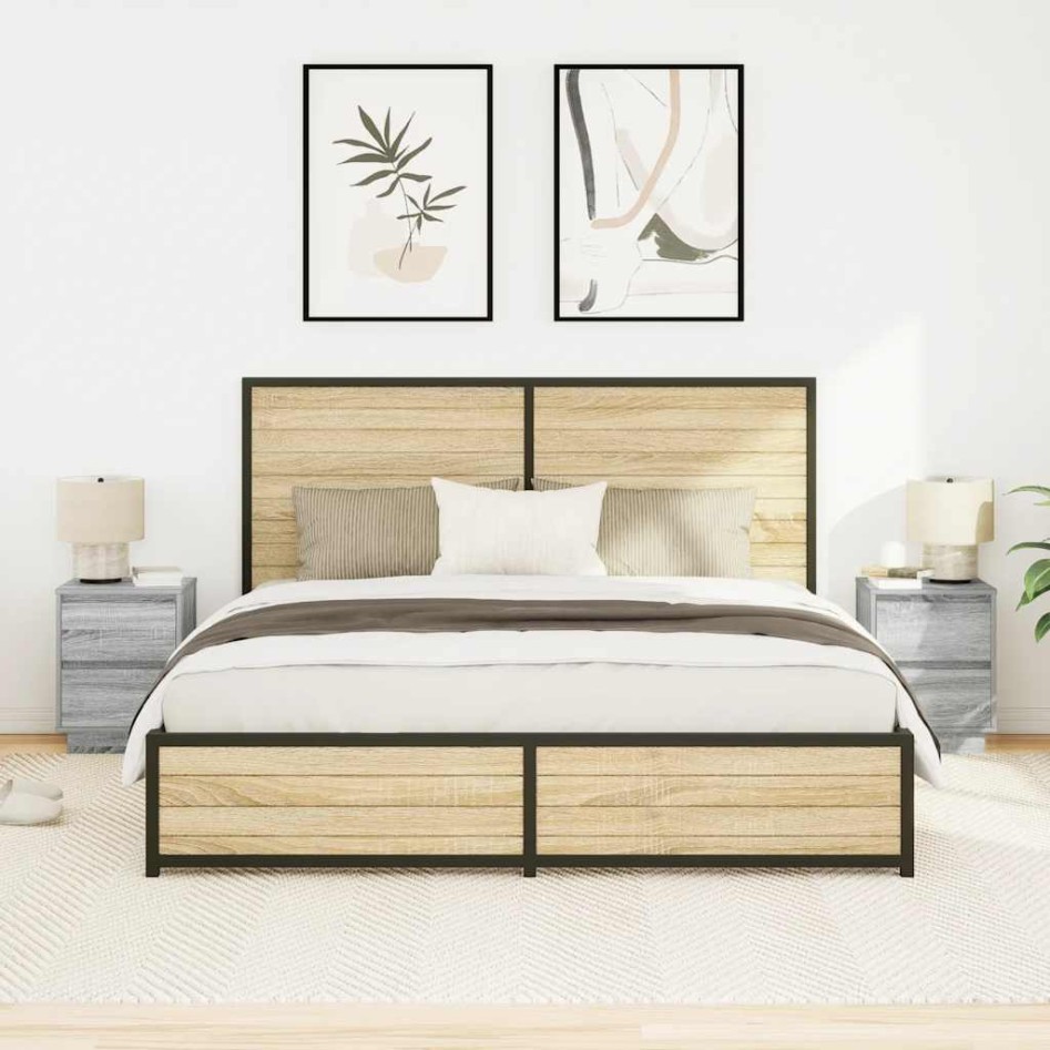 Mesillas de noche con luces LED 2 uds gris sonoma 38x34x50