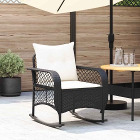 Silla mecedora de jardín con cojines ratán sintético
