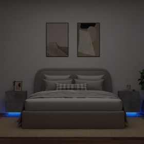 Mesita de noche luces LED 2 uds madera ingeniería gris