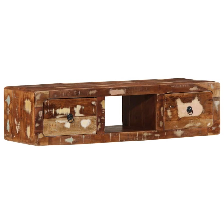 Mueble de TV de pared madera maciza reciclada 100x32x25