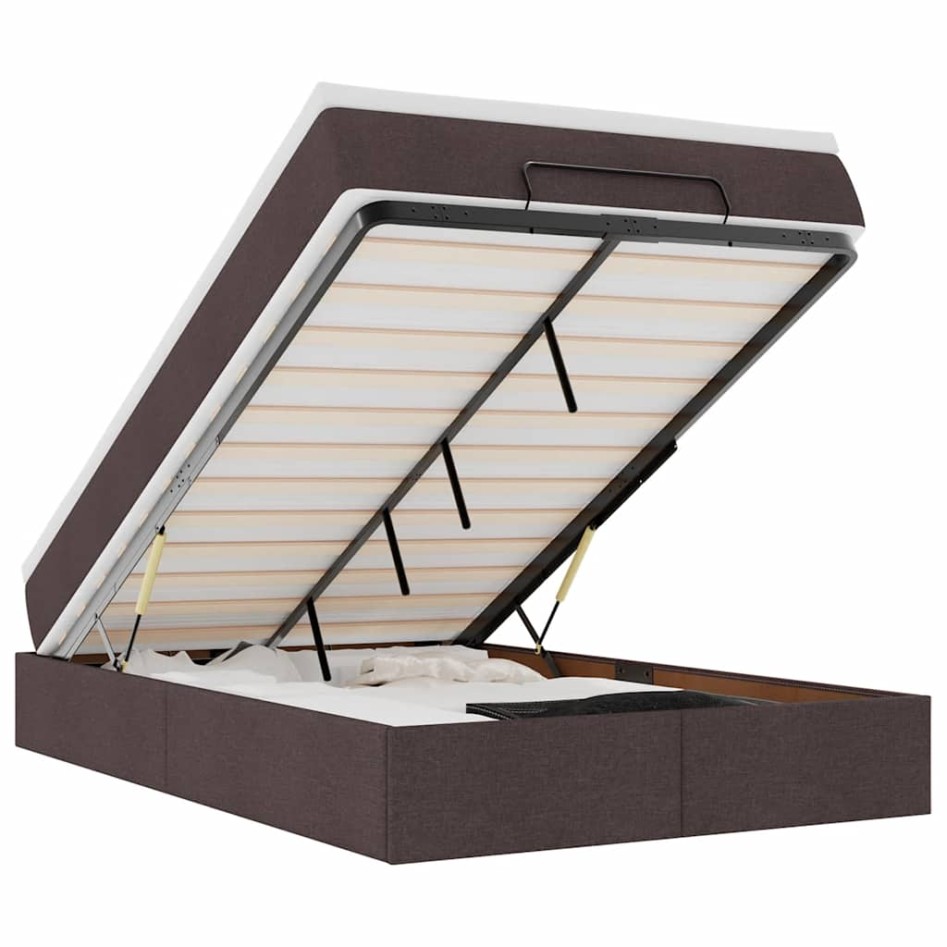 Estructura cama otomana colchón tela marrón oscuro