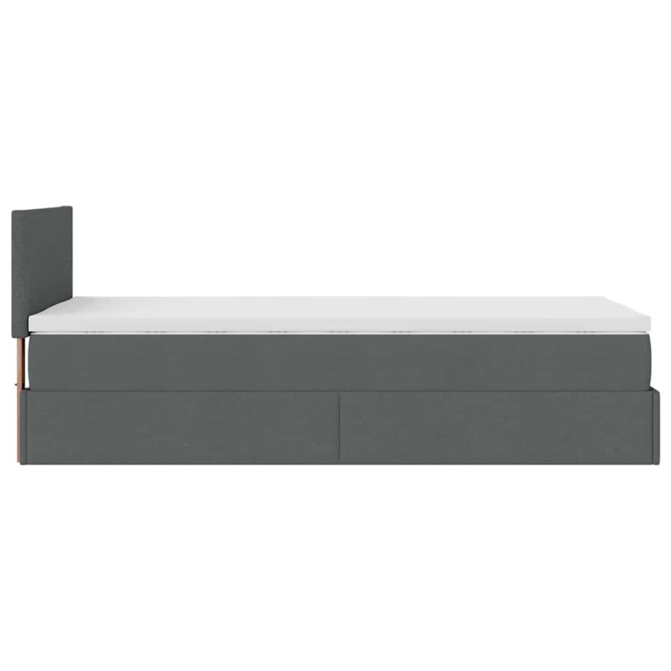 Cama otomana con colchón y LED tela gris oscuro 90x200