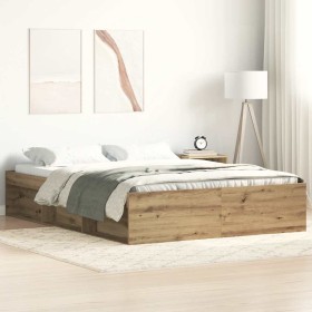 Estructura de cama sin colchón roble artesanal 140x200