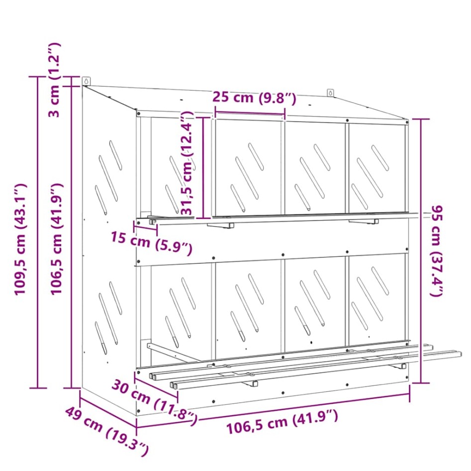 Nido para gallinas con 8 compartimentos plateado