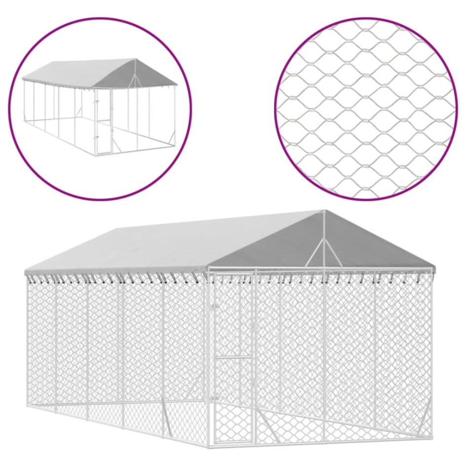 Perrera exterior con techo acero galvanizado plata 3x7,5x2,5