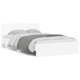 Estructura de cama con cabecero y luces LED blanco 140x200