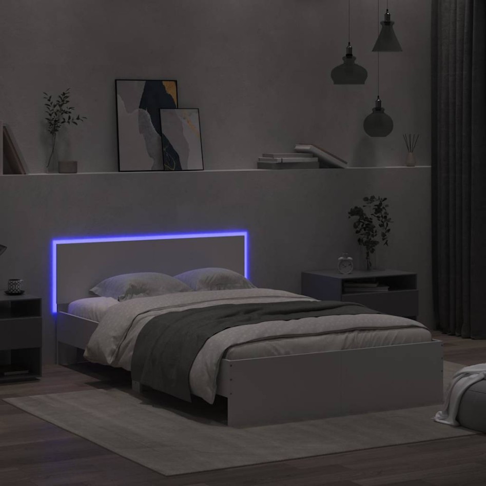 Estructura de cama con cabecero y luces LED blanco 140x200