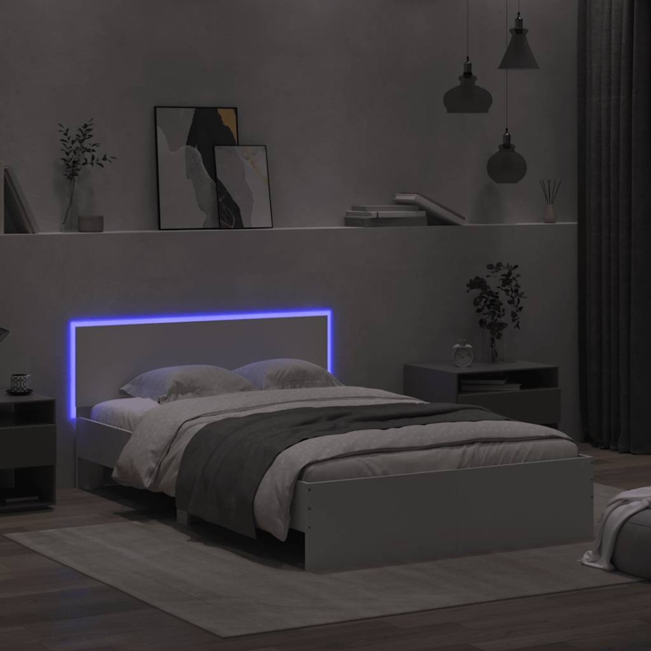 Estructura de cama con cabecero y luces LED blanco 120x200