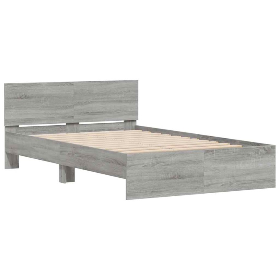 Estructura de cama cabecero y luces LED gris Sonoma 120x200