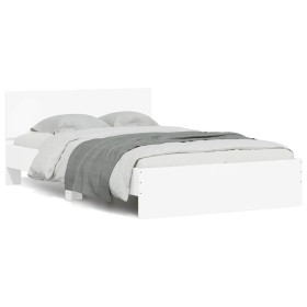Estructura de cama con cabecero y luces LED blanco 140x190