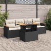 Set sofás jardín y cojines 5 pzas ratán sintético acacia negro