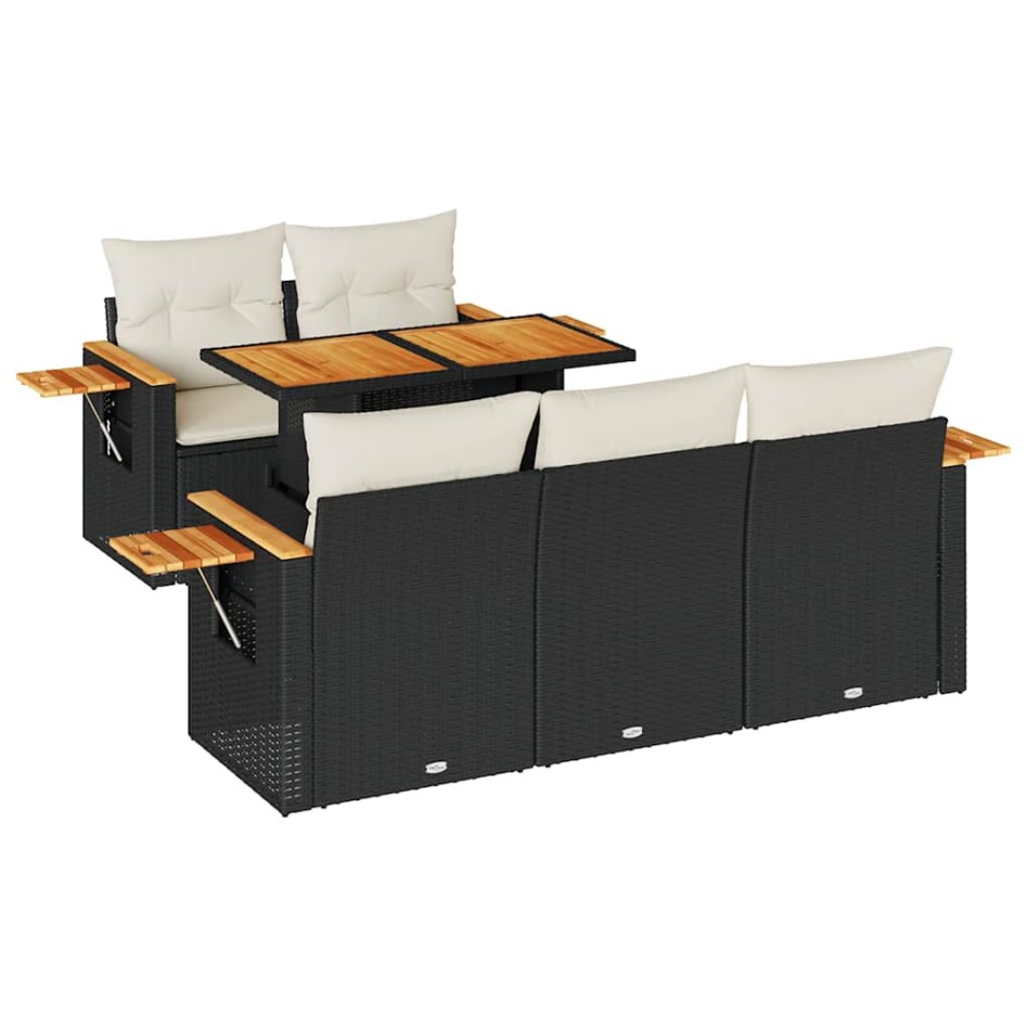 Set sofás jardín y cojines 6 pzas ratán sintético acacia