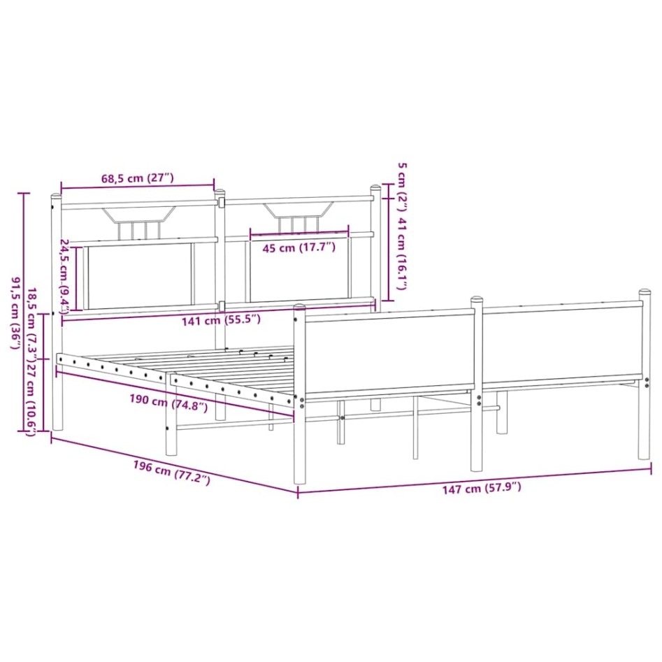 Estructura de cama sin colchón madera marrón roble 140x190