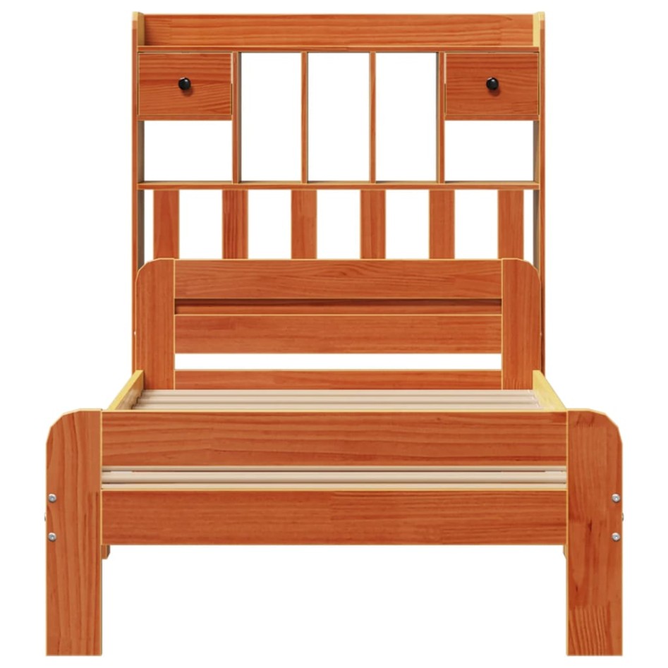 Cama con estantería sin colchón madera maciza marrón 75x190