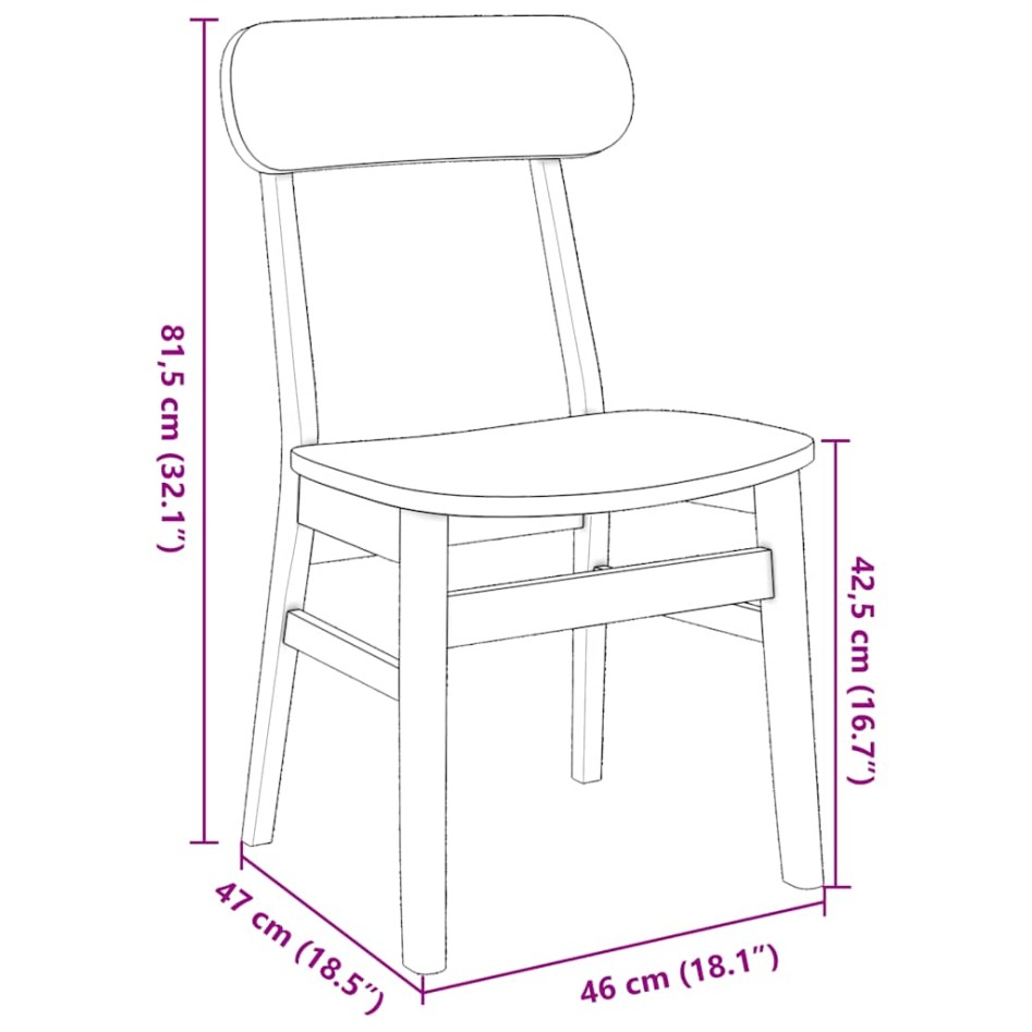 Sillas de comedor 2 unidades madera maciza de caucho