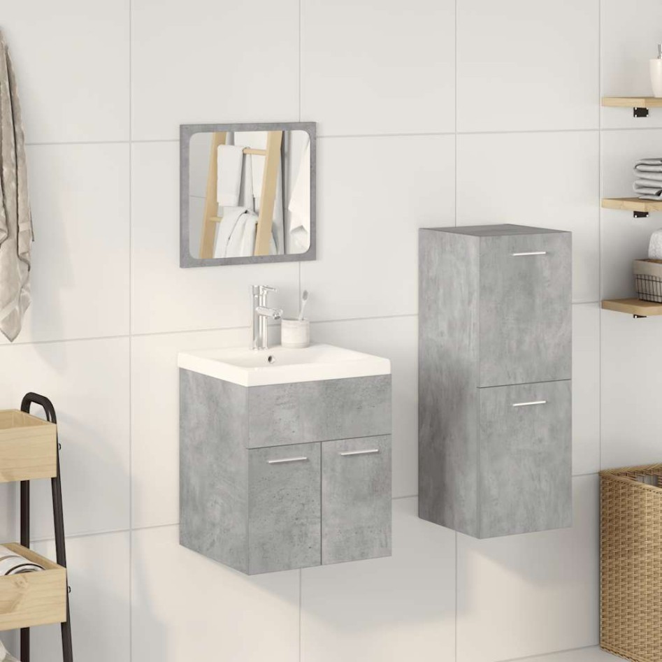 Juego muebles de baño 4 pzas madera contrachapada gris