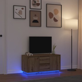 Mueble de TV con luces LED roble artesanal 100x41x50