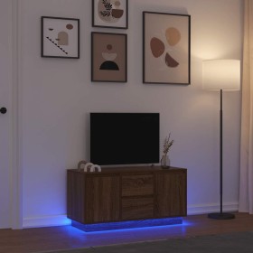 Mueble de TV con luces LED roble marrón 100x41x50