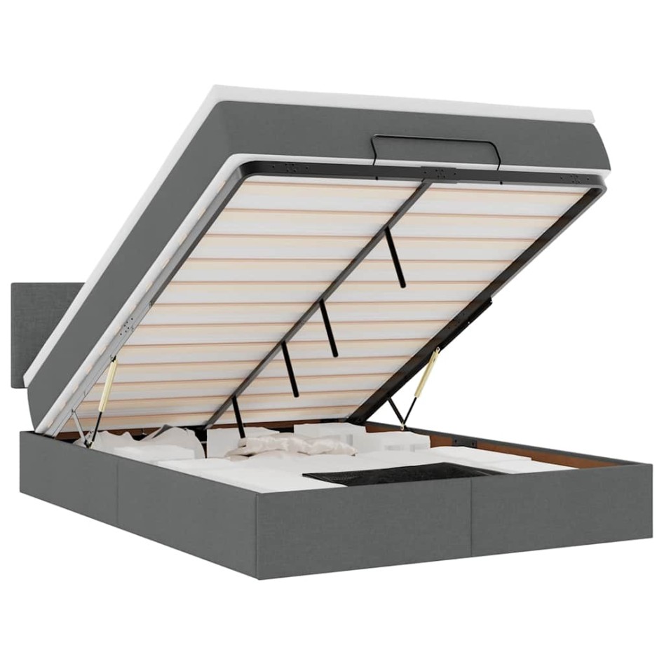 Cama otomana con colchón LED gris oscuro 140x200 cm