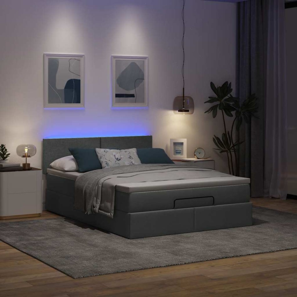 Cama otomana con colchón LED gris oscuro 140x200 cm