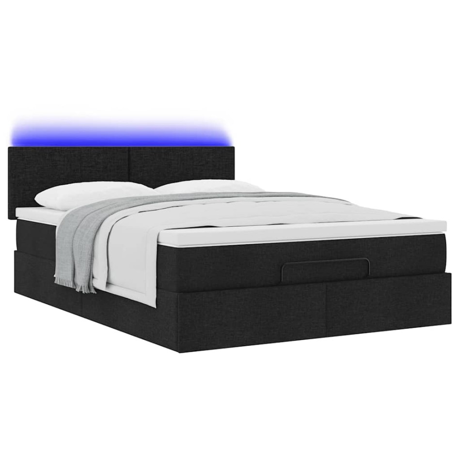 Cama otomana con colchón LED negra 140x190 cm