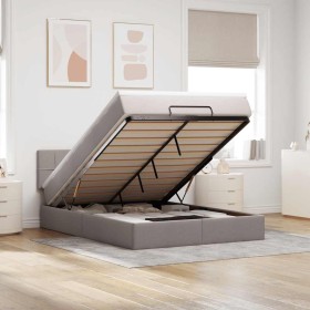 Cama otomana con colchón y luces LED gris topo 140x200 cm