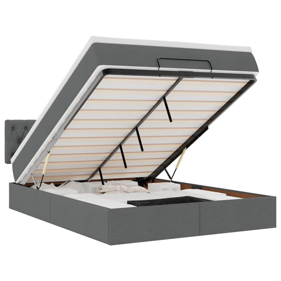 Cama otomana con colchón LED gris oscuro 140x200 cm