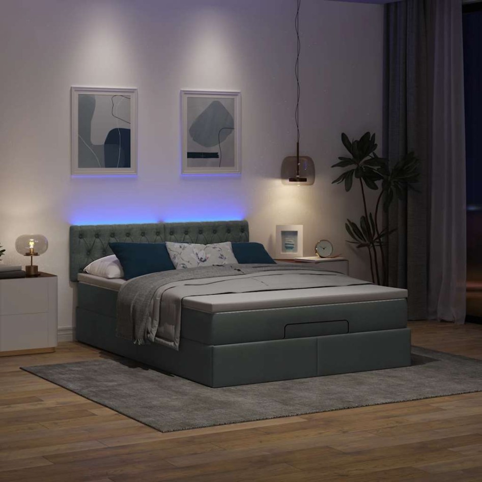 Cama otomana con colchón LED gris oscuro 140x200 cm