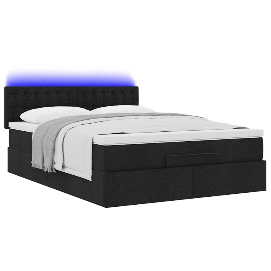 Cama otomana con colchón LED negra 140x190 cm