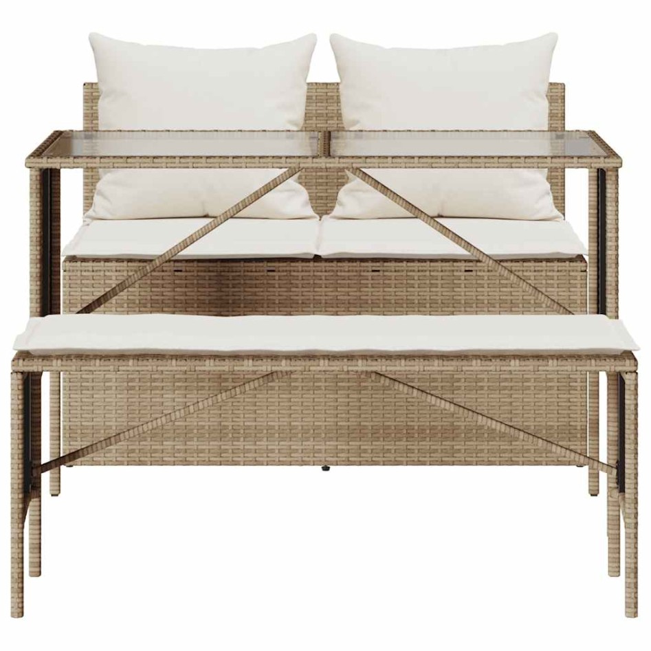 Set comedor de jardín 3 pzas con cojines ratán sintético