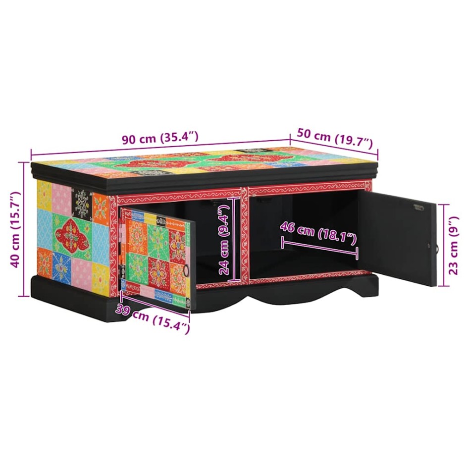 Mesa de centro  multicolor 90x50x40 cm madera maciza