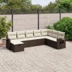 Set sofás de jardín 8 piezas y cojines ratán sintético marrón