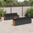 Set de sofás de jardín 8 piezas y cojines ratán sintético negro