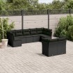 Set de sofás de jardín 8 piezas y cojines ratán sintético negro