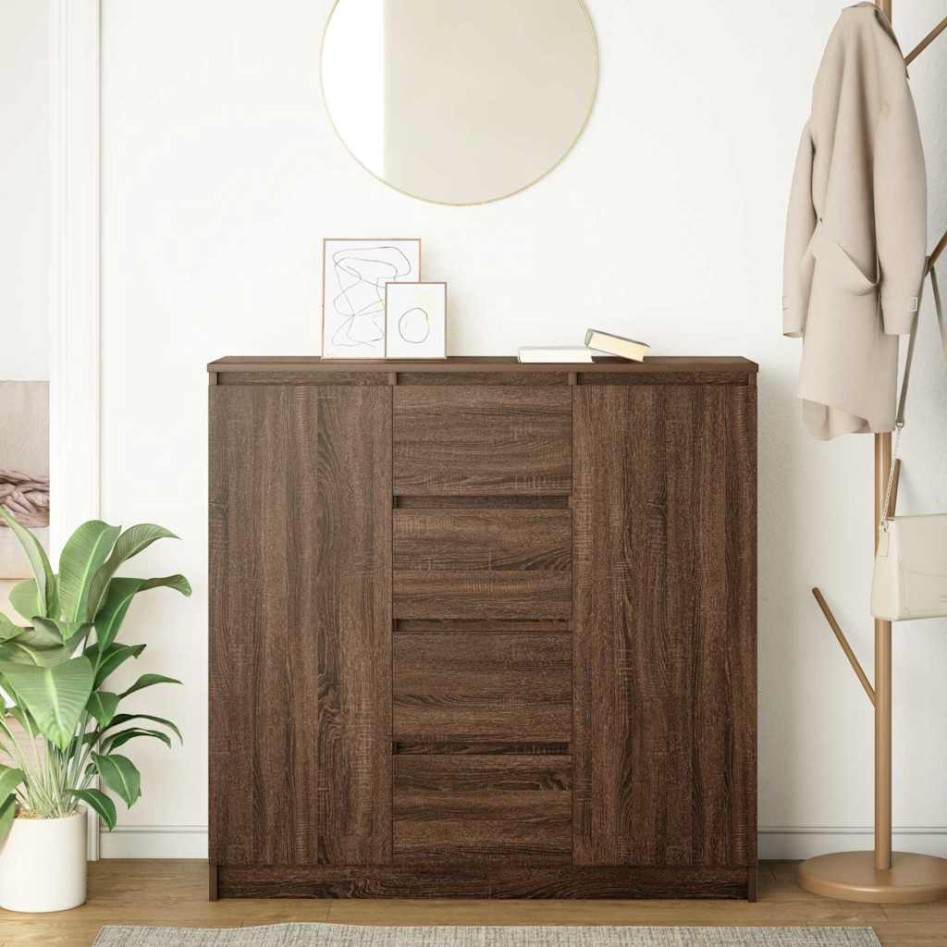 Aparador con cajones roble marrón 100,5x35x98,5